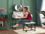 White Black Dressing Table Stool Set with LED Lights and Charging Station, 80x136cm V178-59322