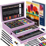 Wood color 175-Piece Deluxe Art Set with 2 Drawing Boards, Wax Crayons, Acrylic Paints, Colored V1102-MSHB175004