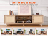 Rattan TV Stand, Mid Century Modern TV Stand for 75 inch TV, Boho Rattan TV Cabinet with Build-in V952-TBDSJ66INCHEOANELV3