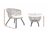 Gardeon 3PC Bistro Set Outdoor Furniture Rattan Table Chairs Patio Garden Cushion Grey ODF-BISTRO-ROUND-GE