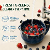 Berry Bowls with Holes Ceramic - Berry Vortex Bowl Ceramic, Self Spinning Fruit Washer Spinner, V1107-122-70863-BLU
