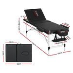 Zenses Massage Table 65cm Portable 3 Fold Aluminium Beauty Bed Black MT-ALUM-GA301-BK-65