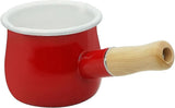 Non-Stick Enamel Milk Pan with Wooden Handle - Red V1263-JX-3399