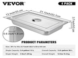 4 Pack Hotel Pan 3.7" Deep Steam Table Pan Full Size with Lid 20.8"L x 13"W Hotel Pan 22 Gauge V952-CP20X12X4YCTZ4001V0