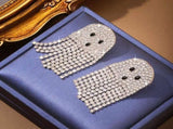 Ghost Earrings For Women, Silvery Dangling Tassel Earring With Cubic Zirconia Lovely Halloween V1188-ZC-DLL-258