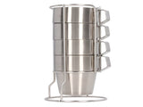 Stainless Steel Camping Cup Set of 4 Double Layer Coffee Mugs with Stand Holder Stackable Outdoor V1294-YM3118220254711-0421