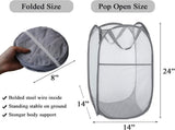 2 Pack Foldable Mesh Laundry Baskets with Reinforced Handles Grey Portable for Home Travel Student V1258-DP02-BOL-329
