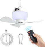 Rechargeable Camping Fan with Light and Remote, Portable Hanging Tent Fan with 3 Speeds, 3 Light V1189-LC-AMZ-00094