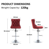 SERENIT Red Velvet Bar Stools Adjustable Swivel Counter Height Chairs with Tufted Back and Nailhead V255-GP2211R-RED