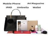 Black Patent PU Leather Crocodile Embossed Shell Bag with Floral Pendant V888-ELOSUNG42048