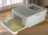 Large Enclosed Cat Litter Box Foldable Cat Kitten Toilet Box with Slide-Out Tray V767-P-ZM1726-GY