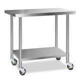 Cefito 1219x610mm Stainless Steel Kitchen Bench with Wheels 430 SSKB-430S-WHEEL-48