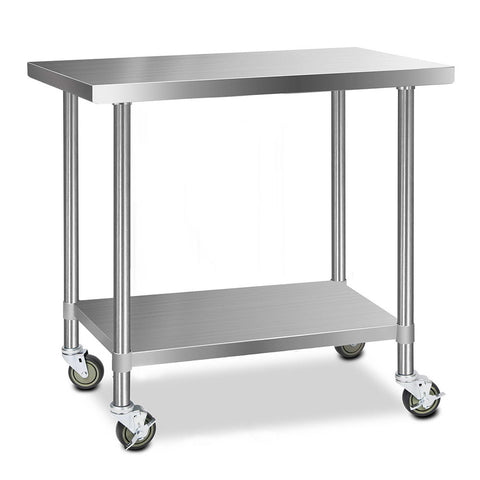 Cefito 1219x610mm Stainless Steel Kitchen Bench with Wheels 430 SSKB-430S-WHEEL-48