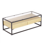 Artiss Coffee Table 2 Drawers Glass Tabletop Pine FURNI-G-COF-02-WDBK