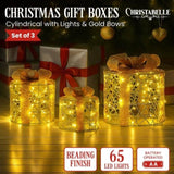 Christabelle Set of 3 Golden Christmas Gift Boxes LED Lights Indoor Holiday Decoration Ornament 112_MHA612