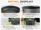 Black Camping Cookware Set for 23 People Portable Outdoor Cooking Pot, Frying Pan & 1.1L Kettle V888-ELOSUNG54632