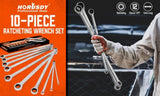 HORUSDY 10Pc Extra Long Ratchet Spanner Set Aviation Double End 8-19mm w/t Pouch V465-81056