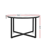 Artiss Coffee Table Round 70CM Marbel Effect DINING-B-MAR7045-WH