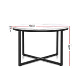 Artiss Coffee Table Round 70CM Marbel Effect DINING-B-MAR7045-WH