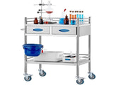 Lab Serving Cart, 2 Layers Stainless Steel Utility Rolling Cart, Medical Cart with Two Drawers, V952-SYSST42014302PL3ZV0