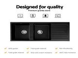 Cefito Kitchen Sink 116x50cm Granite Stone Sink Double Bowl Black SINK-STONE-A-11650-BK