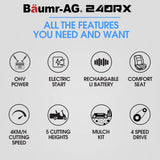 BAUMR-AG 24" Ride On Lawn Mower, Lithium Electric Start System, 6HP 224cc, 5 Cut Heights, Catcher V219-MOWRIDBMP24A