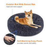 Calming Donut Pet Bed -Soft Faux Fur, Anti-Anxiety Fluffy Round Bed for Cats and Small Dogs V888-ELOSUNG10265