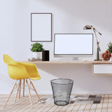 Round Wastepaper Basket, Wire Mesh Desk Metal Can Recycling Can Garbage Container for Bedroom V1192-AZ-W-17877