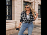 Women Flannel Shirts Shacket Black and White XXL V1369-AZ3-W-12912