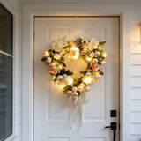 Led Floral Wreath with Lights Artificial Flower Wreath for Front Door Decor Battery Operated V1366-AZ2-W-12905