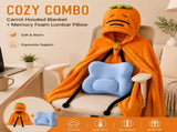 Carrot Hooded Blanket with Blue Memory Foam Lumbar Support Pillow, Cozy Wearable Throw Blanket and V888-ELOSUNG54177