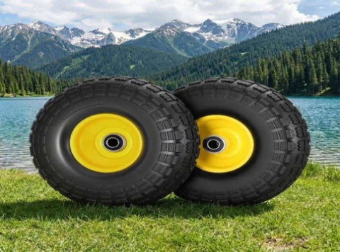 Gardeon 2pcs, 4.10/3.50-4 Tire Wheel Flat Free, 26cm Solid Rubber Tires with 5/8 Axle Bore Hole GCT-WHEEL-1SET-YE