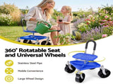 Gardeon Garden Cart Seat Rolling Stool 360 Swivel Height Adjustable Heavy Duty Blue GCT-4W-BL