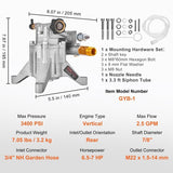 Pressure Washer Pump, 22 mm Shaft Vertical, 3400 PSI, 2.5 GPM, Replacement Power Washer Pumps Kit, V952-ZZXPBZZ78INCHDXGMV0