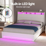 Artiss Bed Frame Gas Lift LED Beds Base Platform White PVC Leather Storage Headboard - Queen BFRAME-G-SUNSET-Q-WH-ABC