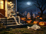 Fisherman Skeleton Halloween Decor, Plastic Skeleton with Fishing Rod and Fish Skeleton, Spooky Yard V1369-AZ3-W-12336