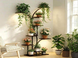8 Tier Tree-Shaped Plant Stand Indoor Tall Plant Shelf Display Rack with Optional LED Grow Lights V767-HJ-XZ2242-LD