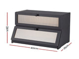 Artiss Bamboo Bread Box 2-Tier Kitchen Countertop Storage 40cm Black BBX-2T-WIN-BK