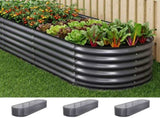 Green Fingers 3 Pcs Raised Garden Bed Kit Oval Galvanized Steel Planter Boxes 240x80x56cm, Heavy GARDEN-OVAL-AG-2408056X3