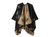 Minimalist Knit Cape Poncho, Simple Ginkgo Leaf Graphic, Sleek Solid Black V1221-XM-LB2141-ZS57