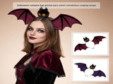 Red Halloween Bat Wing Headband with Furry Ears and Orange Eyes - Velvet Costume Accessory for V888-ELOSUNG56068-1