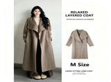 Loosefit Big Lapel Woolen Overcoat for Women, Nut Brown Tone, Size M, EarlySpring Transseasonal V1221-XM-LB5086-ZS151