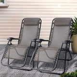 Gardeon 2PC Zero Gravity Chair Folding Outdoor Recliner Adjustable Sun Lounge Camping Beige FF-ZGC-BEX2
