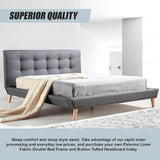 Double Linen Fabric Deluxe Bed Frame Grey V63-819153