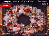 Christabelle 76cm Snowy Elegance Christmas Wreath Pre Lit Warm White LED Red Baubles Berries Fr 112_SENSE76