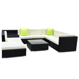 Gardeon 9-Piece Outdoor Sofa Set Wicker Couch Lounge Setting 7 Seater FF-SOFA-BK-9PC-ABCD-N