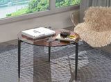 Modern Round Tempered Glass Coffee Table Sofa Side End Table Brown Tinted Metal Frame Living Room V767-JJ-XZ321-GD