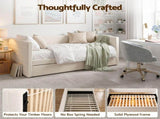 Artiss King Single Daybed with Trundle, Boucle Upholstered Bed Frame Guest Bed BFRAME-I-DUET-KS-WH-AB