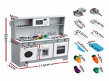 Keezi Wooden Play Kitchen Pretend Kitchen 82cm Kids Toy Food Set Grey PLAY-WOOD-MICROWAVE-GY