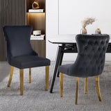 Paris Black Velvet & Gold Polished Steel Upholstered Dining Chairs Tufted Back - Set of 2 V292-DC-PARIS-BLACK-GOLD